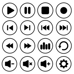 Play button vector icon. Media player control iconsillustration set. 