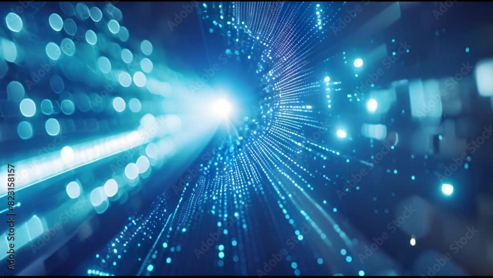 Poster Cybersecurity and information technology concept with digital data stream in blue