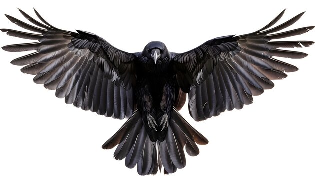 Black Crow Soaring with Majestic Open Wings