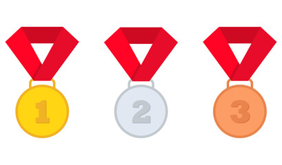 
Illustration showing 3 winners medals, gold, silver and bronze on a white background