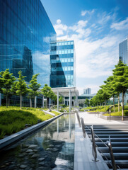 Obraz premium Modern Office Building With Reflective Glass Facade