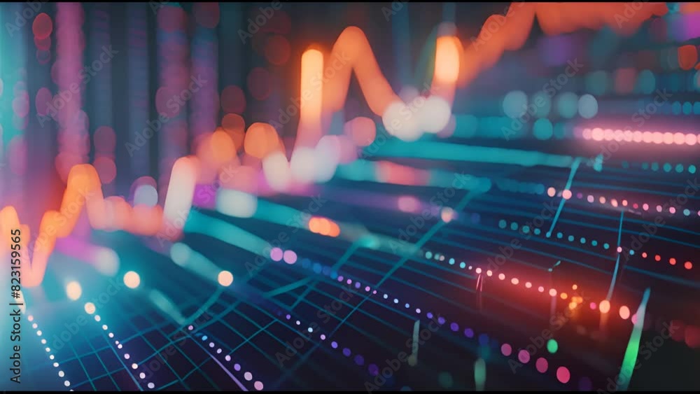 Poster analyzing digital data and market trends abstractly