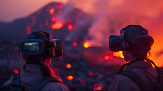 A team of disaster mitigation spets use VR technology to simulate a volcanic eruption and practice evacuation procedures for nearby towns.