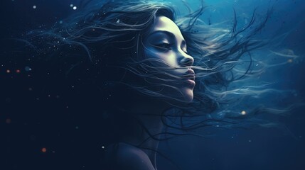 Mysterious Woman with Magical Flowing Hair