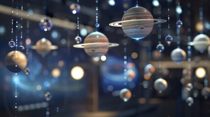 Digital projections of planets and their orbits hang suspended in the air allowing the researchers to visualize their observations.