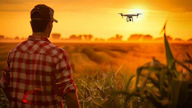 A farmer using a drone to monitor crops