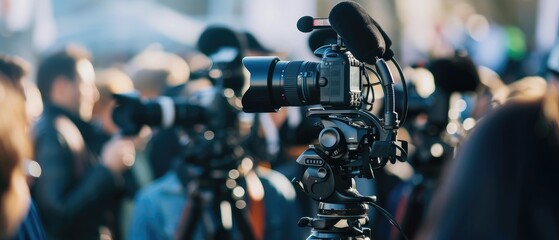 Fototapeta premium Professional Video Camera Filming at Public Event