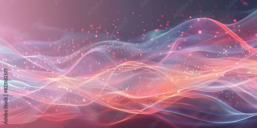 Poster abstract neon pink and red lines and dots symbolize data flow. concept data visualization, abstract 