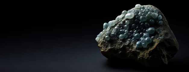 Doyleite is a rare precious natural stone on a black background. AI generated. Header banner mockup with space.