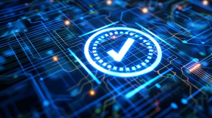 Digital Checkmark Symbolizing Compliance and Data Security in a High-Tech Environment