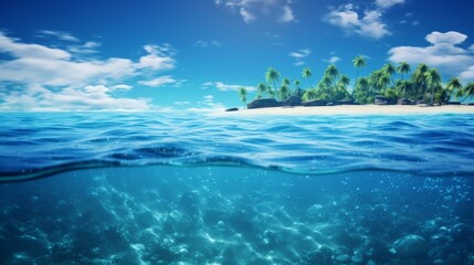 Fototapeta premium Beautiful tropical ocean with blue sky and palm trees in summer