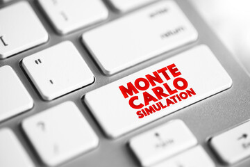 Fototapeta premium Monte Carlo Method - mathematical technique that allows people to quantitatively account for risk in forecasting and decision-making, text concept button on keyboard