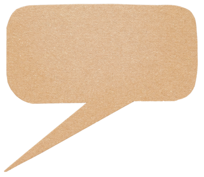 Blank cut out light brown cardboard paper speech bubble of elliptical shape with copy space for text, transparent png background design element