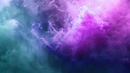Abstract background with green, blue, and purple smoke liquid.