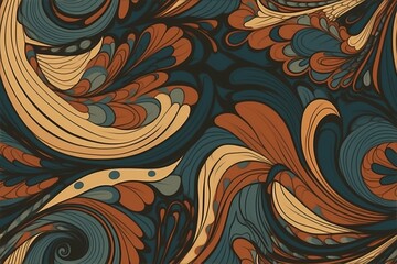 70s Psychedelic Paisley Pattern with Swirling Shapes Background