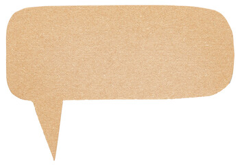Blank cut out light brown cardboard paper speech bubble of elliptical shape with copy space for...