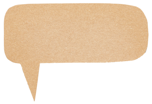 Blank cut out light brown cardboard paper speech bubble of elliptical shape with copy space for text, transparent png background design element