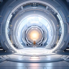 Obraz premium Golden Portal Chamber, Futuristic Stage Backdrop White