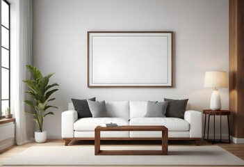 Frame mockup, ISO A paper size. Living room wall poster mockup. Living Room. Interior mockup with house background. Modern interior design. 3D render
