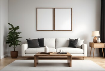 Frame mockup, ISO A paper size. Living room wall poster mockup. Living Room. Interior mockup with house background. Modern interior design. 3D render
