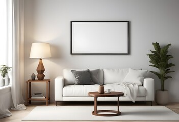 Frame mockup, ISO A paper size. Living room wall poster mockup. Living Room. Interior mockup with house background. Modern interior design. 3D render
