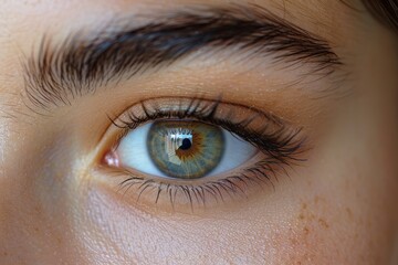 Fototapeta premium Close-up of hazel eye with defined lashes and natural brows.
