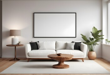 Frame mockup, ISO A paper size. Living room wall poster mockup. Living Room. Interior mockup with house background. Modern interior design. 3D render
