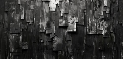 Weathered Wooden Wall with Torn Posters Texture
