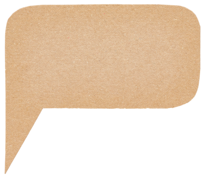 Blank cut out light brown cardboard paper speech bubble of elliptical shape with copy space for text, transparent png background design element