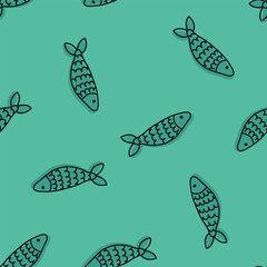 Green seamless pattern with fish