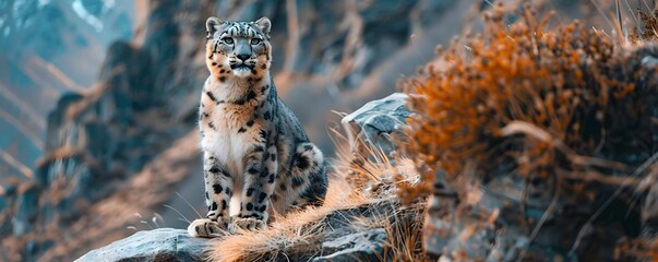Obraz premium Rare and Majestic Snow Leopard Sighting in the Breathtaking Himalayan Landscape