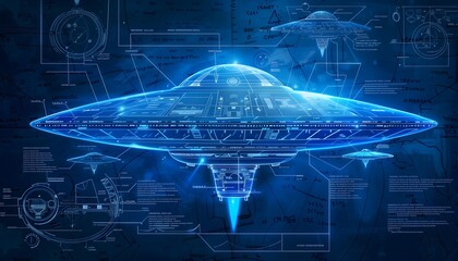 Glowing UFO Blueprint with Advanced Design