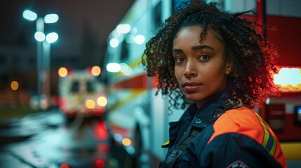 Female Paramedic Specialist Photograph: Beautiful, Multiethnic, Female Paramedic Specialist Reporting for Duty, Heroic Empowering Woman.