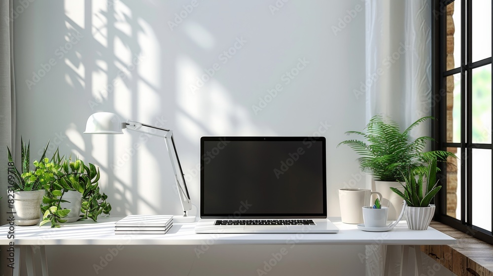 Aufkleber Create a minimalist background blank mockup. laptop. Generative AI.
