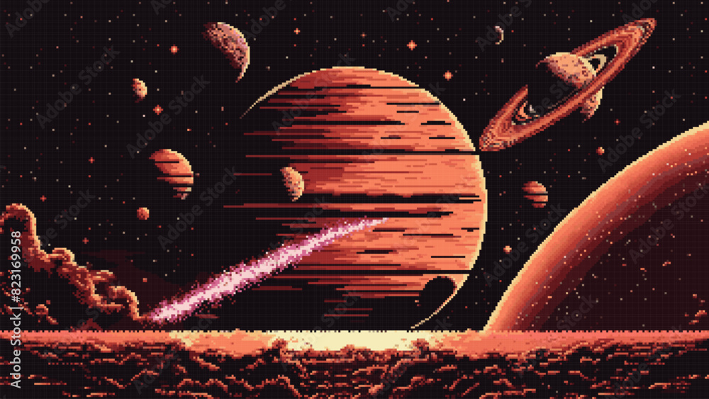 Wall mural generative ai. mars red surface of space planet landscape. ai generated 8 bit pixel art game scene, 