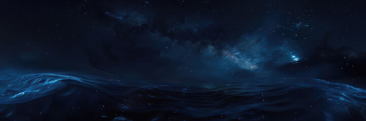 Starry Night Sky over Tranquil Ocean Panorama