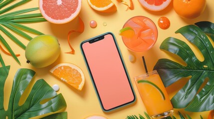 Bright Summer Mockup with Smartphone on Tropical Background - Perfect for Technology and Vacation Themes on Stock Photo Platforms
