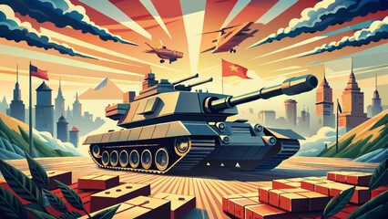 Tanks with tankers turn around and go to the training ground