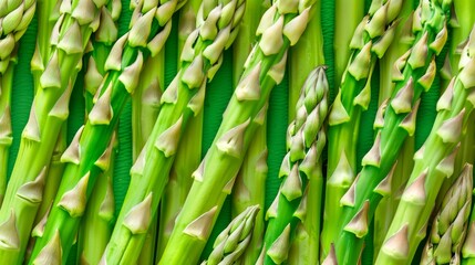 Close-up of fresh green asparagus spears, showcasing their vibrant color and texture. Perfect for healthy eating and culinary concepts.