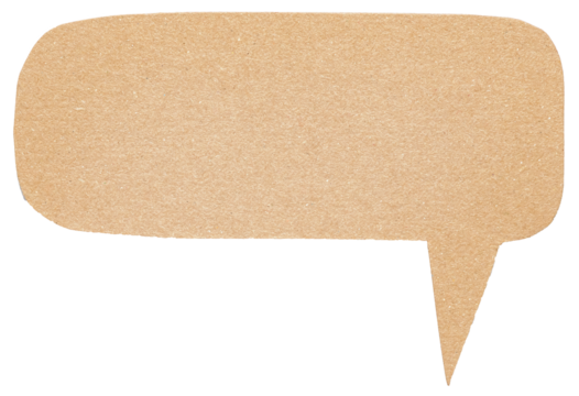 Blank cut out light brown cardboard paper speech bubble of elliptical shape with copy space for text, transparent png background design element