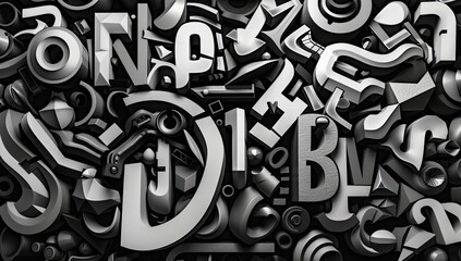 Monochrome Letters and Numbers Pile