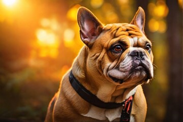 Bulldog, Professional wild life photography, in forest, sunset bokeh blur background, animals & birds, cinematic, wallpaper