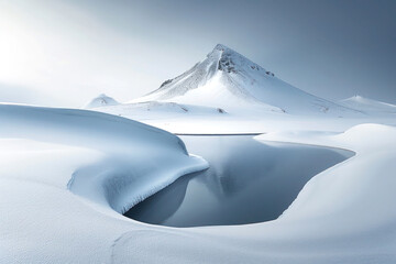 Serene Majesty: Snow-Covered Volcanic Peak Showcasing Nature's Dual Forces