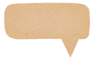 Blank cut out light brown cardboard paper speech bubble of elliptical shape with copy space for text, transparent png background design element
