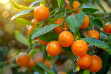 Harvest of oranges on a branch in the garden, agribusiness business concept, organic healthy food and non-GMO fruits with copy space
