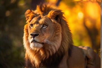 Lion, Professional wild life photography, in forest, sunset bokeh blur background, animals & birds,...