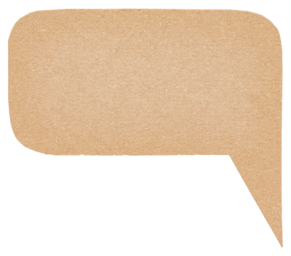 Blank cut out light brown cardboard paper speech bubble of elliptical shape with copy space for text, transparent png background design element