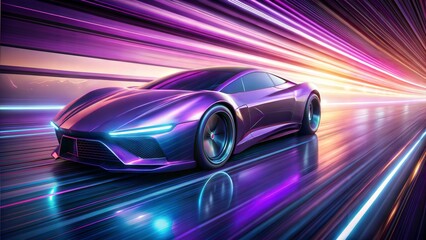 Obraz premium purle car, futuristic, speed effect, light rays