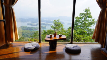 Comfortable asian room with a beautiful view in the background