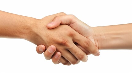 Handshake success with two hands on a white background.